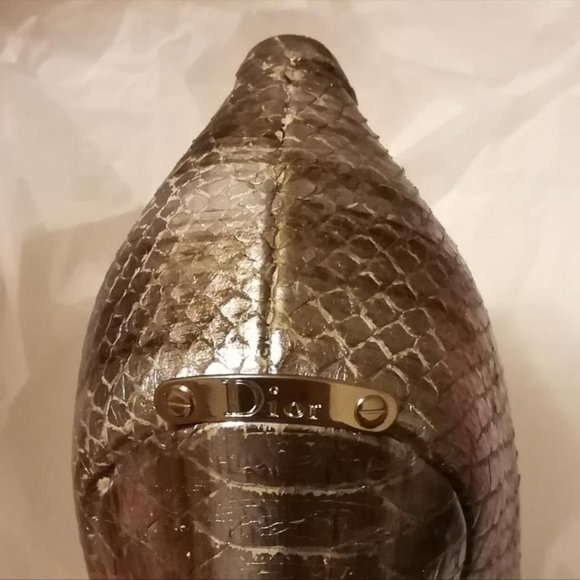 NIB CHRISTIAN DIOR 41 Metallic Python Snakeskin Peep-Toe Platform Pumps - Picture 8 of 9